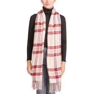 Steve Madden NWT Classic Tartan Scarf Tassel Fringe Raw Edges Blush Plaid OS New
